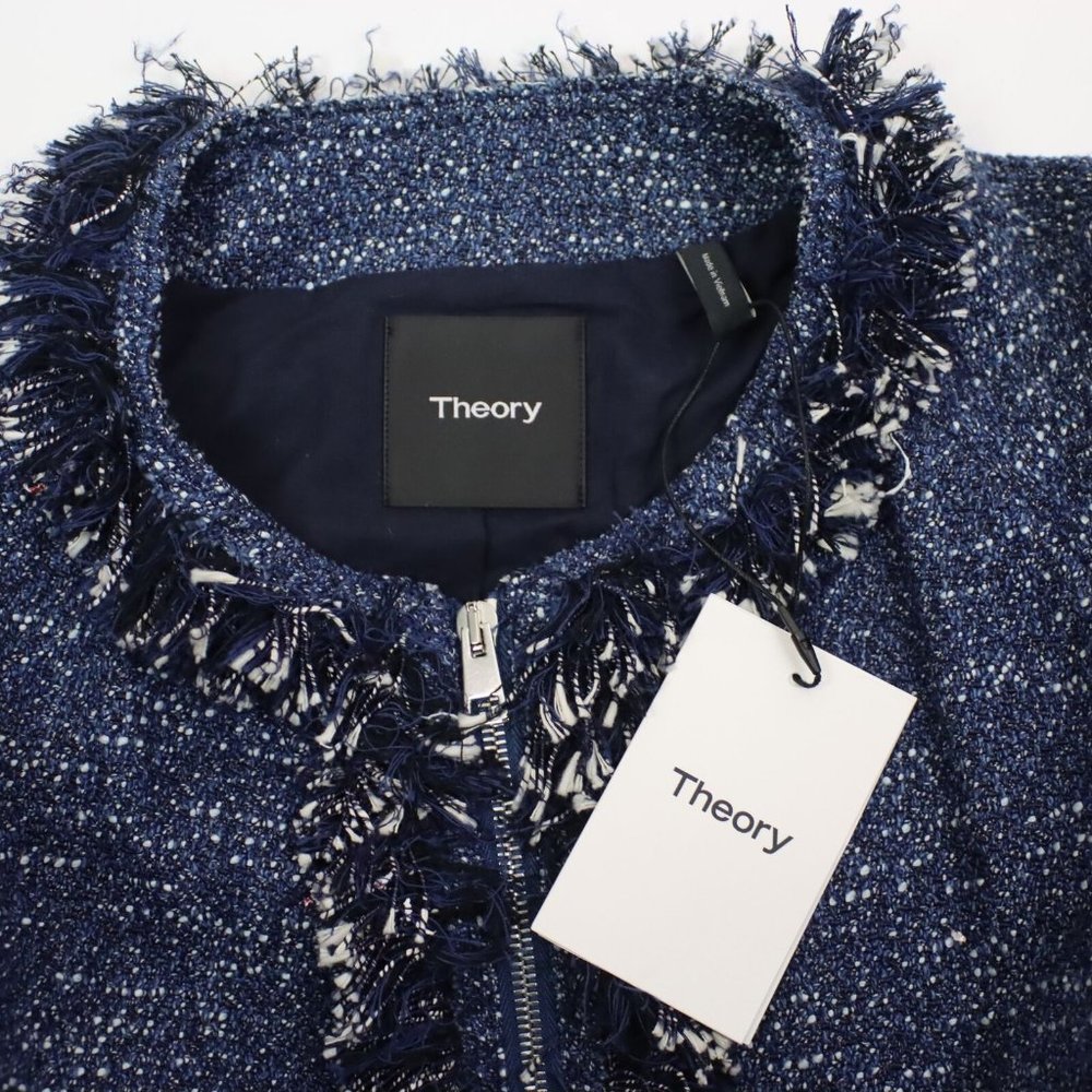 NWT Theory Womens Medium Zarafilla Tweed Coat with Fringe Hem - Picture 6 of 8
